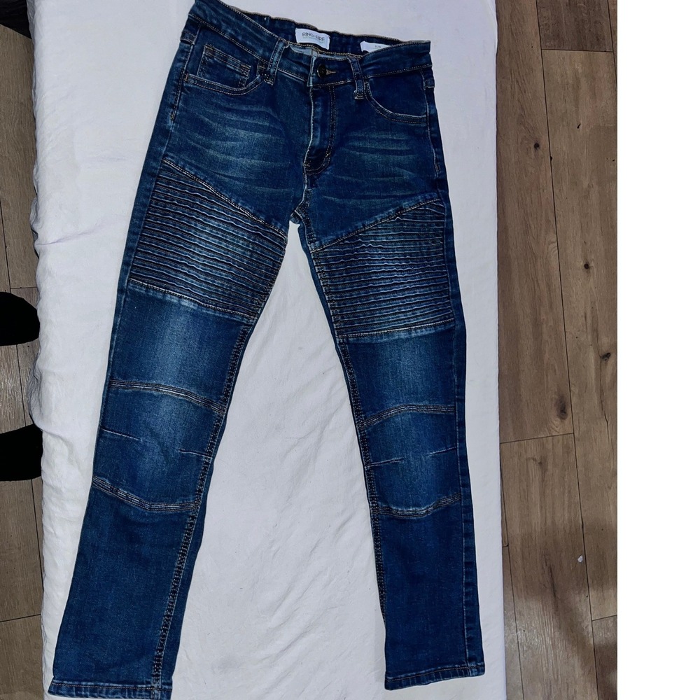Ring of Fire Slim Fit Jeans Boys Size 12 Blue‎ Wash Moto Denim